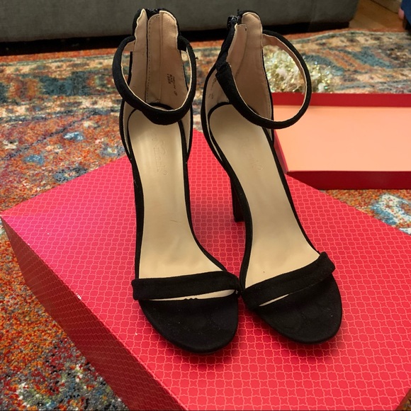 Black Suede Open Toe Heels - Picture 3 of 8